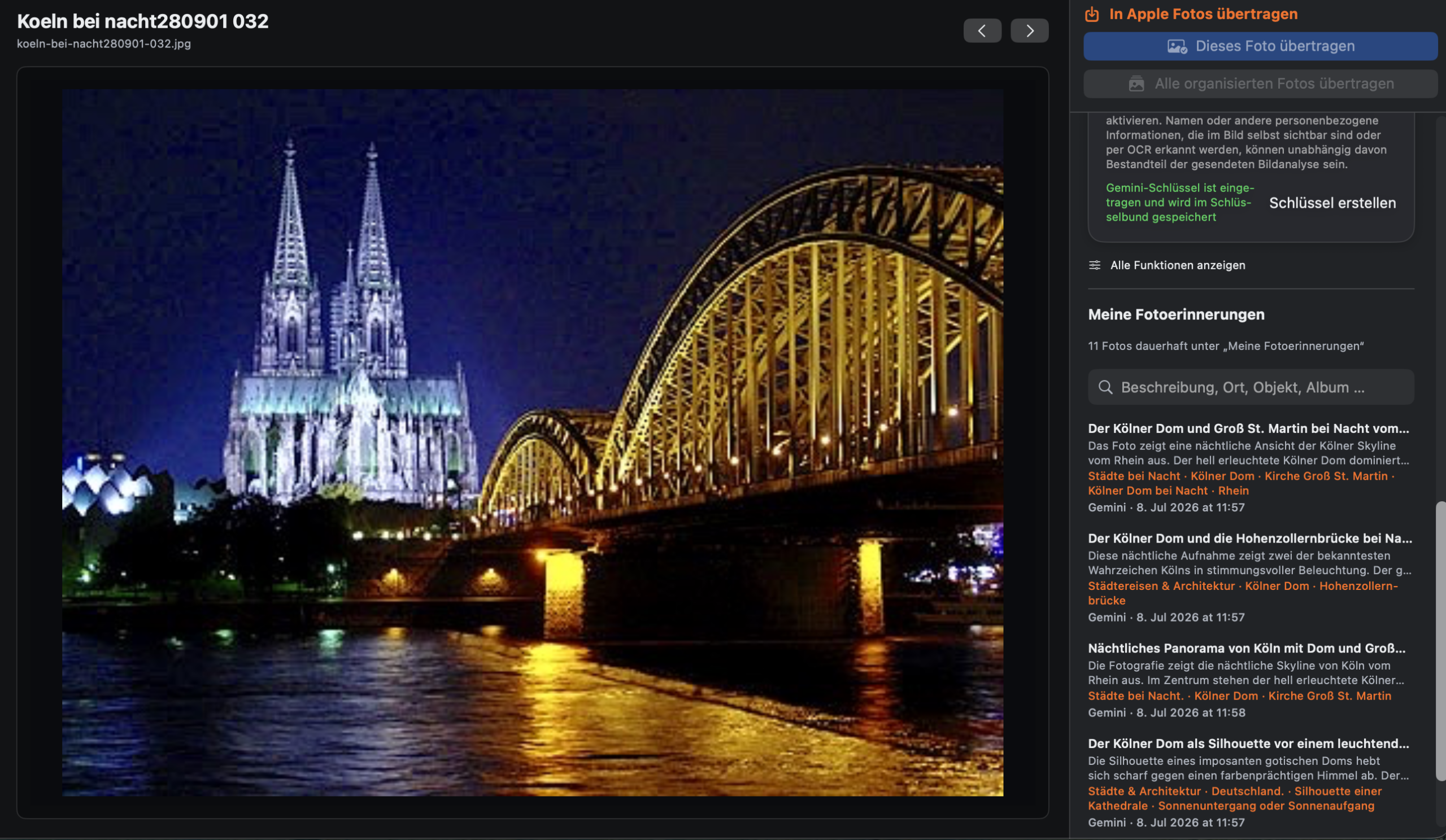 FotoFuchs AI Analyseansicht mit Kölner Dom